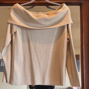 Shimmery Cream Off-the-Shoulder Sweater Top